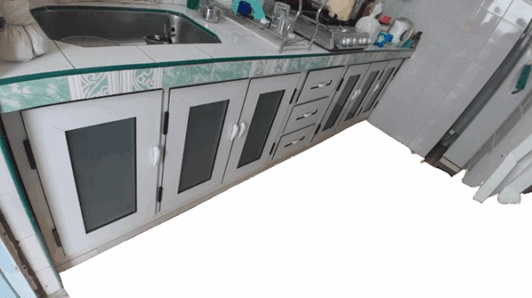 Bajo meseta de puertas de aluminio y cristal con gavetero